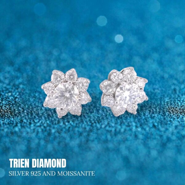 Bông tai kim cương Moissanite nữ cao cấp hoa mai (B26119) - Hình ảnh 4