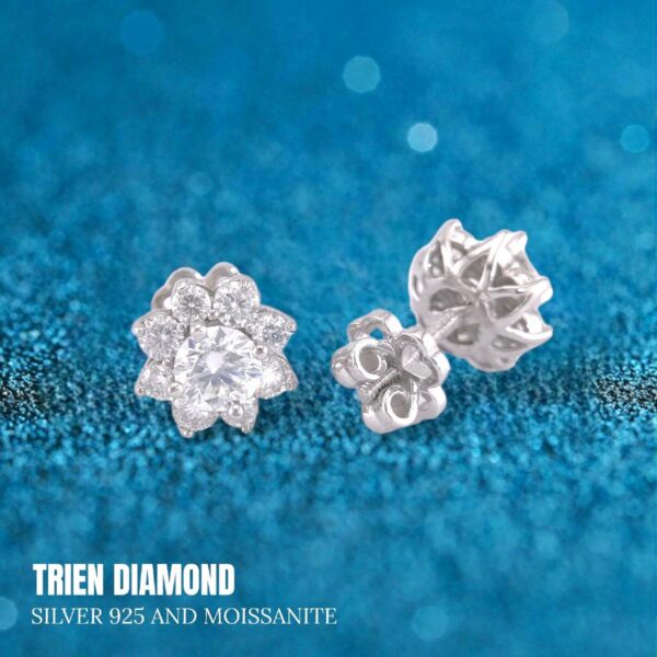 Bông tai kim cương Moissanite nữ cao cấp hoa mai (B26119) - Hình ảnh 3