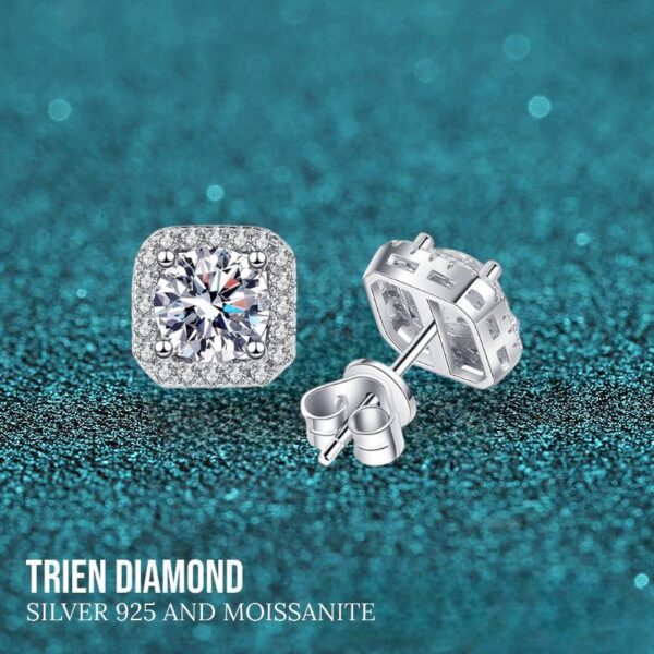 Bông tai kim cương Moissanite nữ cao cấp kiểu vuông (B53428)