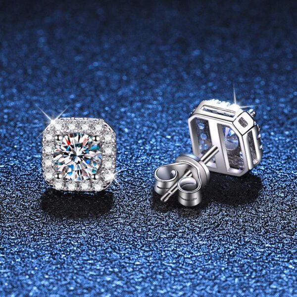 Bông tai kim cương Moissanite nữ cao cấp kiểu vuông (B53428) - Hình ảnh 3