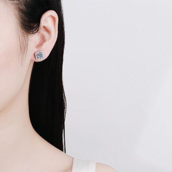 Bông tai kim cương Moissanite nữ cao cấp kiểu vuông (B53428) - Hình ảnh 2