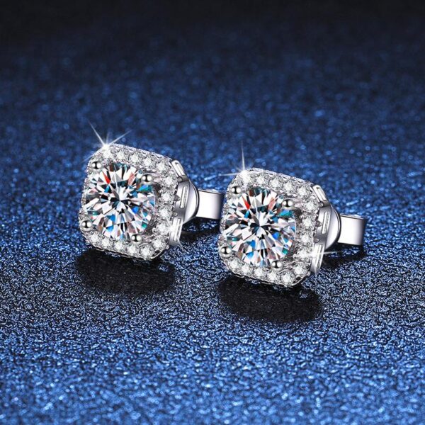 Bông tai kim cương Moissanite nữ cao cấp kiểu vuông (B53428) - Hình ảnh 4