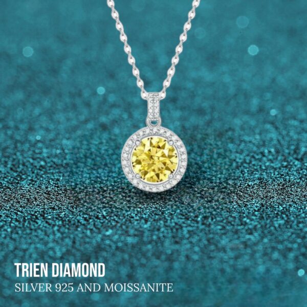 Dây chuyền kim cương Moissanite nữ halo tròn vàng trà (D73909) - Hình ảnh 3
