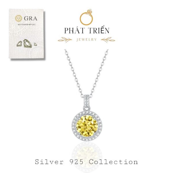 Dây chuyền kim cương Moissanite nữ halo tròn vàng trà (D73909)