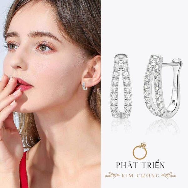 Bông tai kim cương Moissanite nữ cao cấp kiểu khoen (B23629)