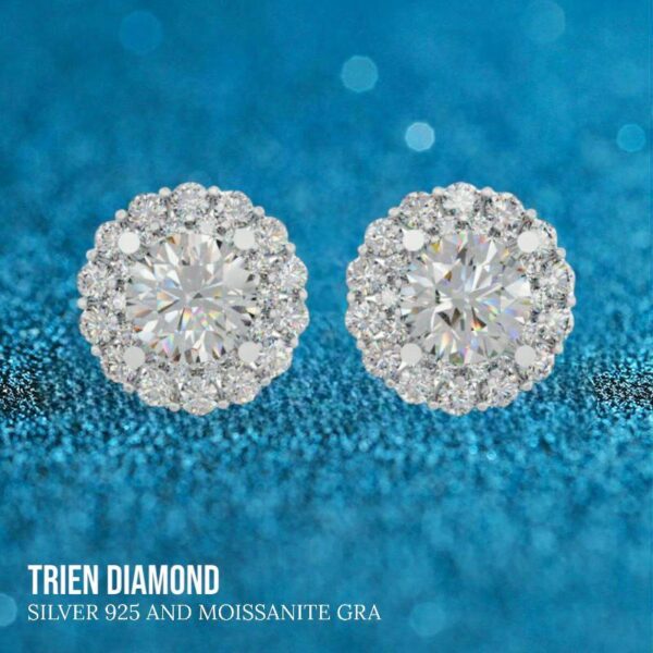 Bông tai kim cương Moissanite nữ cao cấp kiểu hoa mai (B56299) - Hình ảnh 3
