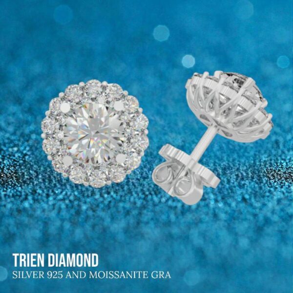 Bông tai kim cương Moissanite nữ cao cấp kiểu hoa mai (B56299) - Hình ảnh 2