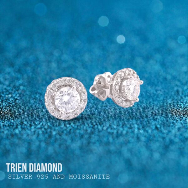 Bông tai kim cương Moissanite nữ cao cấp halo tròn (B75521) - Hình ảnh 2