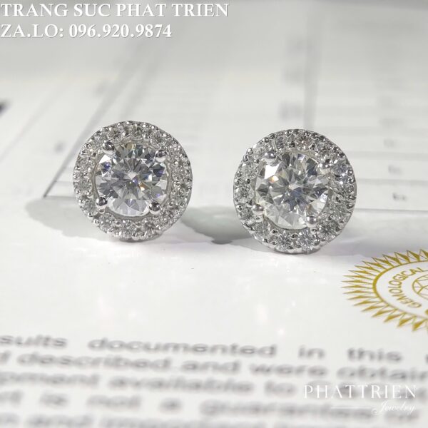 Bông tai kim cương Moissanite nữ cao cấp halo tròn (B75521)