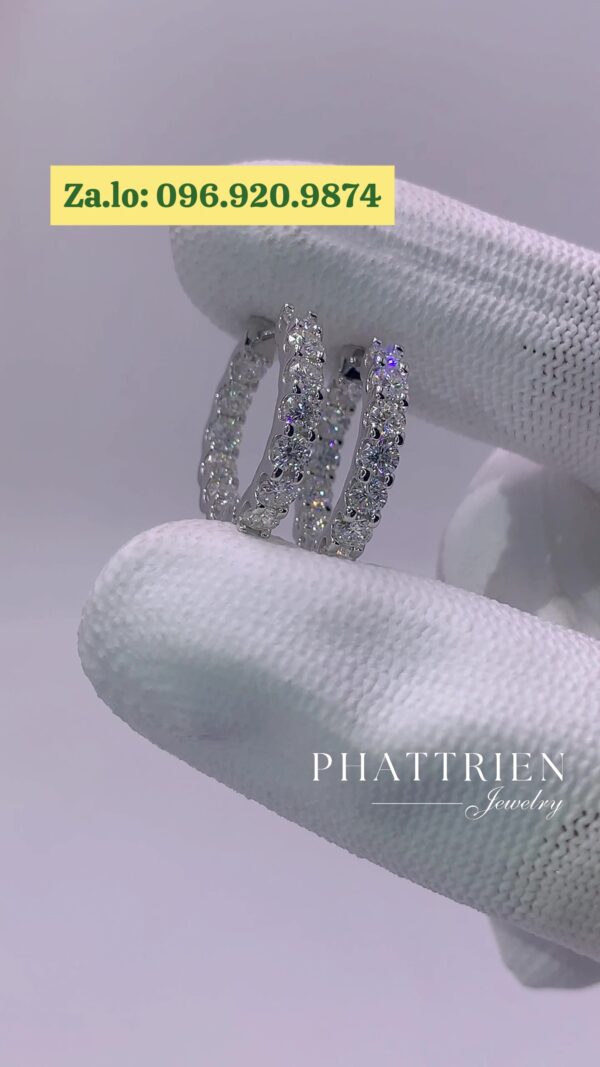 Bông tai kim cương Moissanite GRA khoen 3li (B85501) - Hình ảnh 2