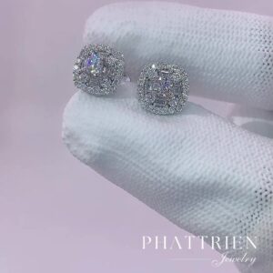 Bông tai kim cương Moissanite GRA halo vuông (B89081)