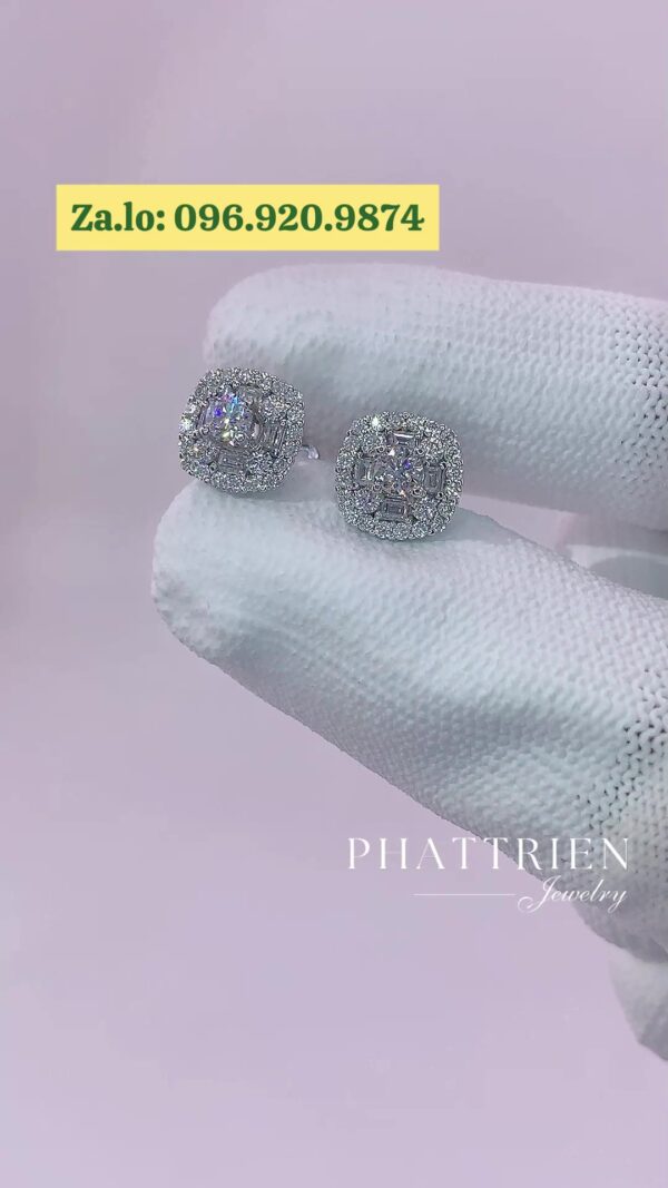 Bông tai kim cương Moissanite GRA halo vuông (B89081)