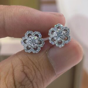 Bông tai kim cương Moissanite GRA hoa mai (B97377)