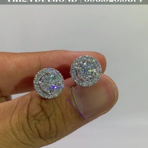 Bông tai kim cương Moissanite GRA halo tròn (B59611)
