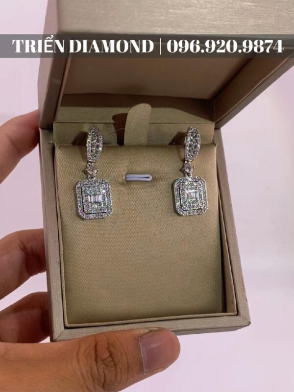Bông tai kim cương Moissanite GRA tòn ten vuông (B813154) - Hình ảnh 6