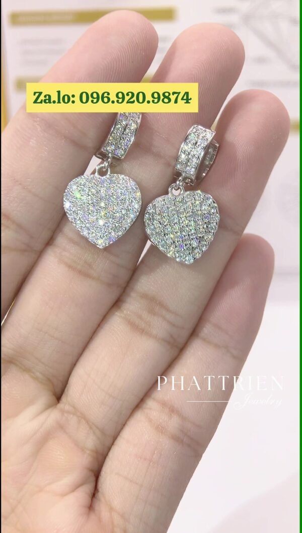 Bông tai kim cương Moissanite GRA tòn ten trái tim (B410557) - Hình ảnh 3