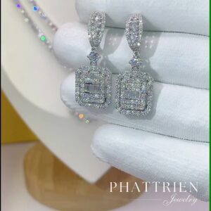 Bông tai kim cương Moissanite GRA tòn ten vuông (B312859)