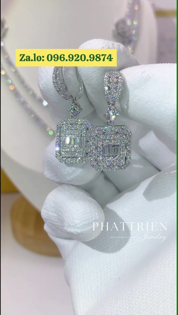 Bông tai kim cương Moissanite GRA tòn ten vuông (B813154) - Hình ảnh 2