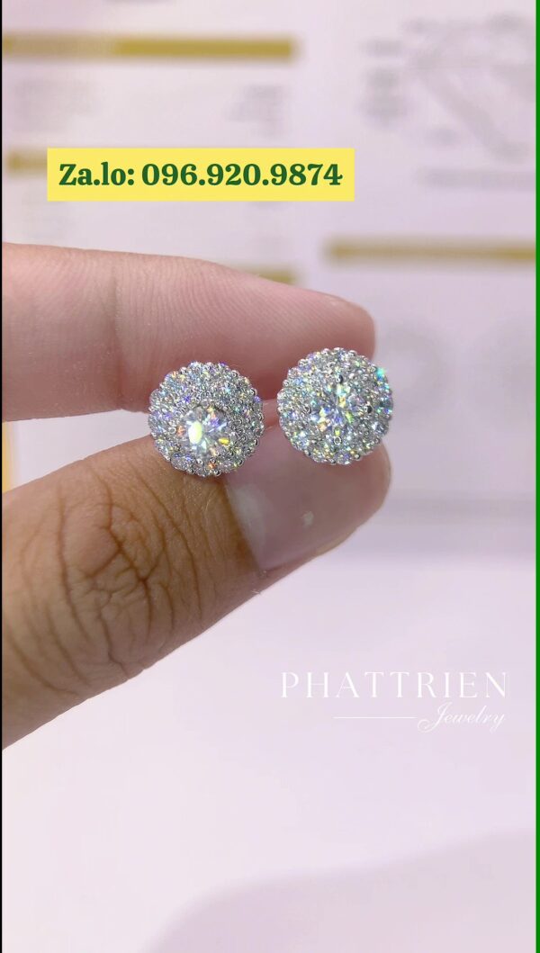 Bông tai Halo tròn kim cương Moissanite GRA (B49751) - Hình ảnh 2