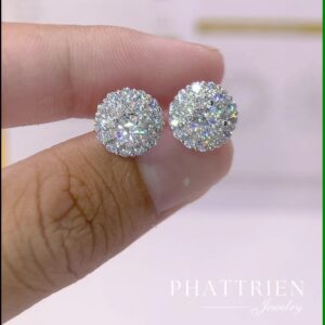 Bông tai Halo tròn kim cương Moissanite GRA (B49751)