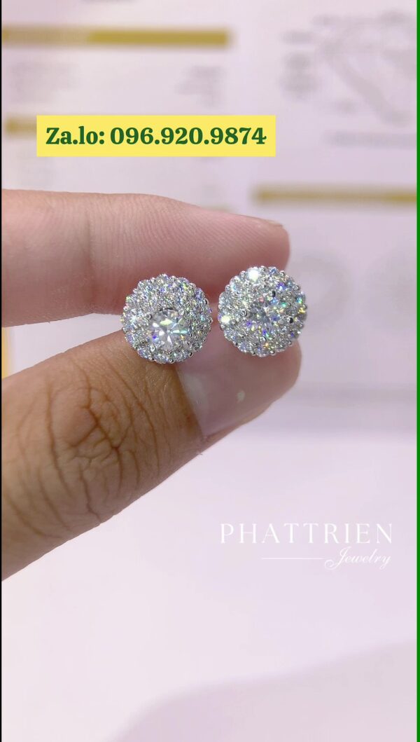 Bông tai Halo tròn kim cương Moissanite GRA (B49751)