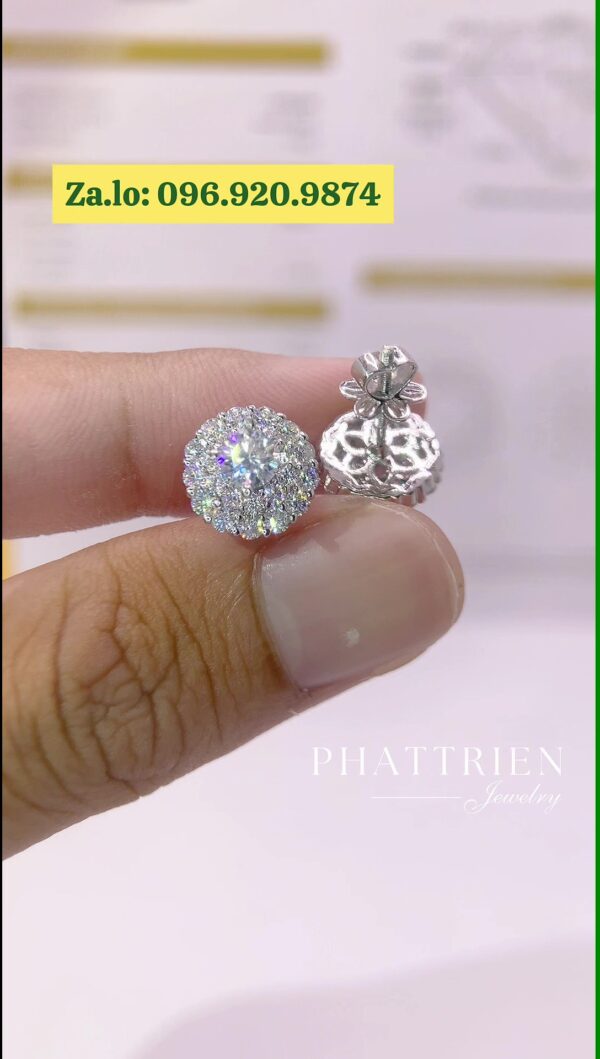 Bông tai Halo tròn kim cương Moissanite GRA (B49751) - Hình ảnh 3