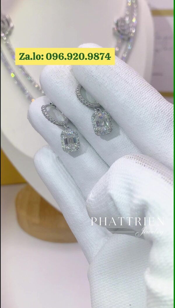 Bông tai kim cương Moissanite GRA tòn ten Baguette nhỏ (B75602) - Hình ảnh 2