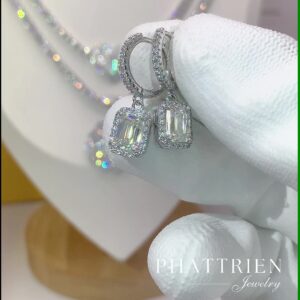 Bông tai kim cương Moissanite GRA tòn ten Baguette nhỏ (B75602)