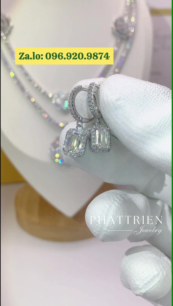 Bông tai kim cương Moissanite GRA tòn ten Baguette nhỏ (B75602)