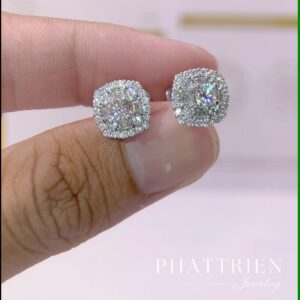 Bông tai Halo vuông 3li6 kim cương Moissanite GRA (B910184)
