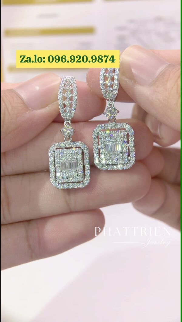 Bông tai kim cương Moissanite GRA tòn ten vuông (B813154) - Hình ảnh 5