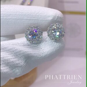 Bông tai kim cương Moissanite GRA hoa mai tròn (B710338)