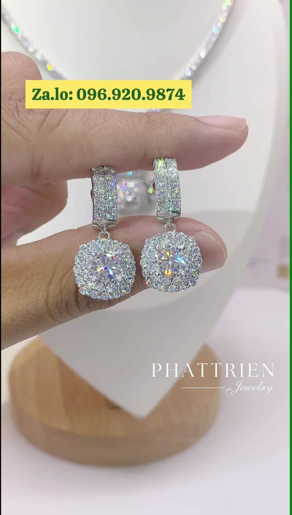 Bông tai kim cương Moissanite GRA tòn ten vuông (B613324)