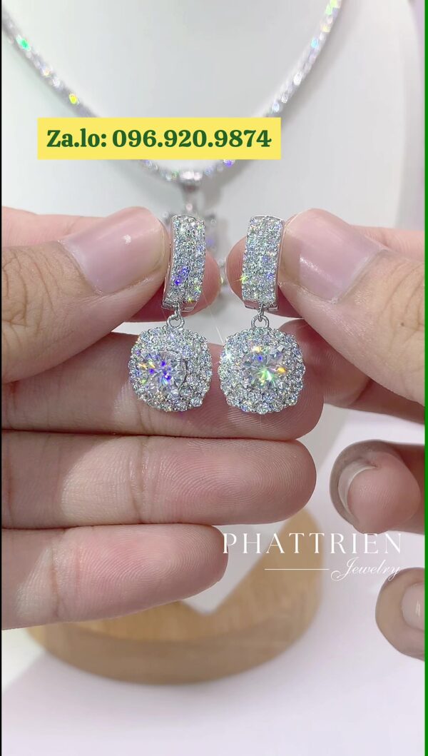 Bông tai kim cương Moissanite GRA tòn ten vuông (B613324) - Hình ảnh 2