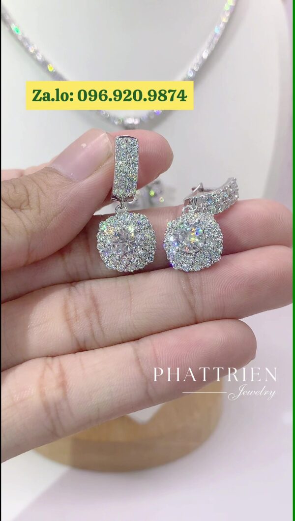 Bông tai kim cương Moissanite GRA tòn ten vuông (B613324) - Hình ảnh 3