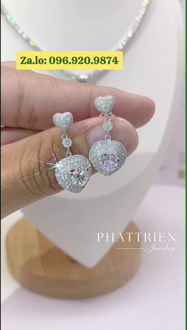 Bông tai kim cương Moissanite GRA tòn ten tim (B913347) - Hình ảnh 3