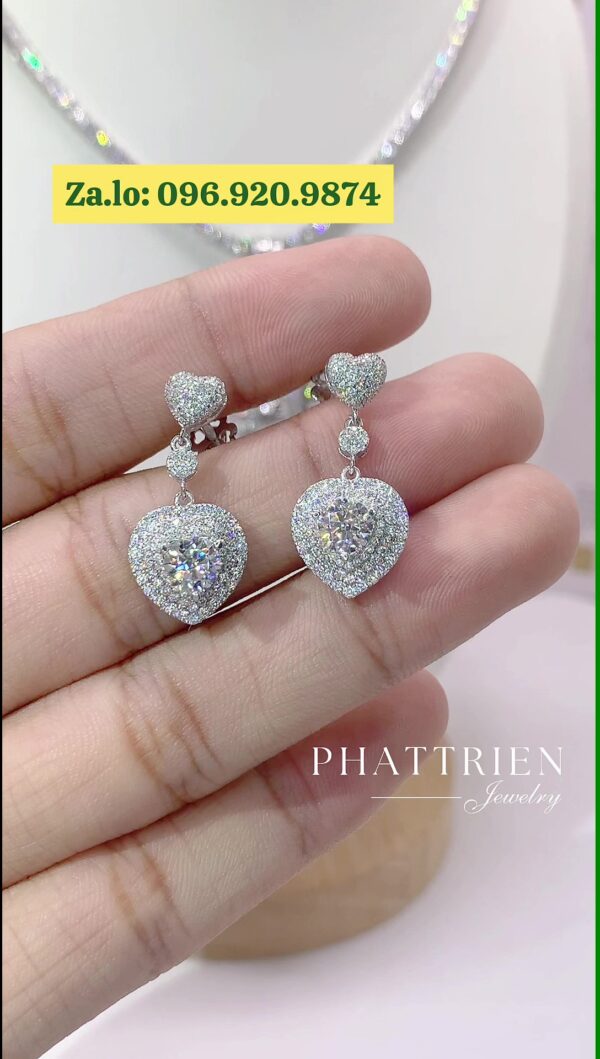 Bông tai kim cương Moissanite GRA tòn ten tim (B913347) - Hình ảnh 2