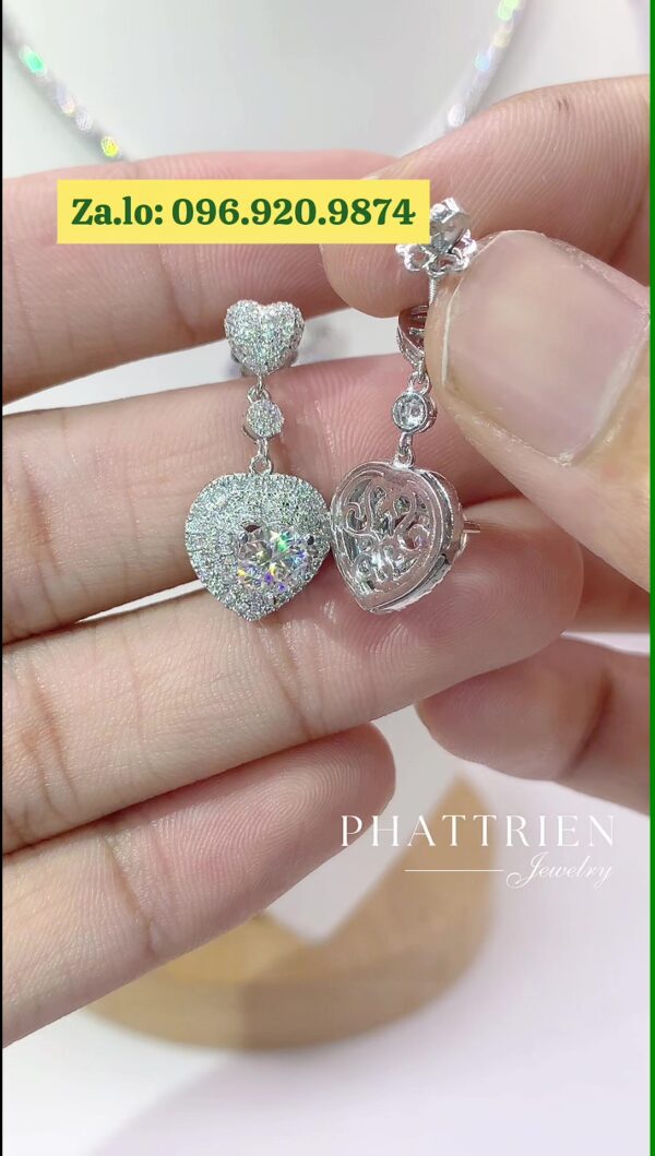 Bông tai kim cương Moissanite GRA tòn ten tim (B913347) - Hình ảnh 4