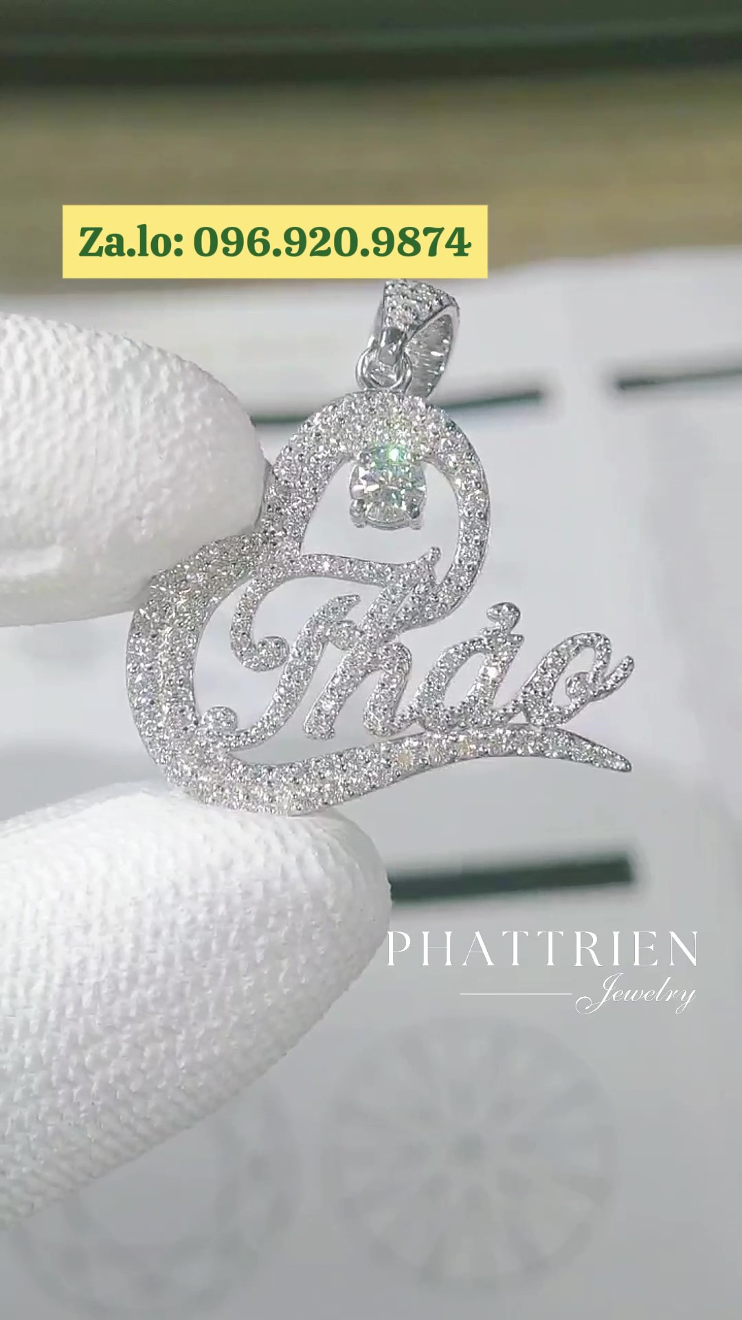 Mặt dây chuyền kim cương Moissanite GRA thiết kế tên theo yêu cầu (M314005) - Ảnh 7