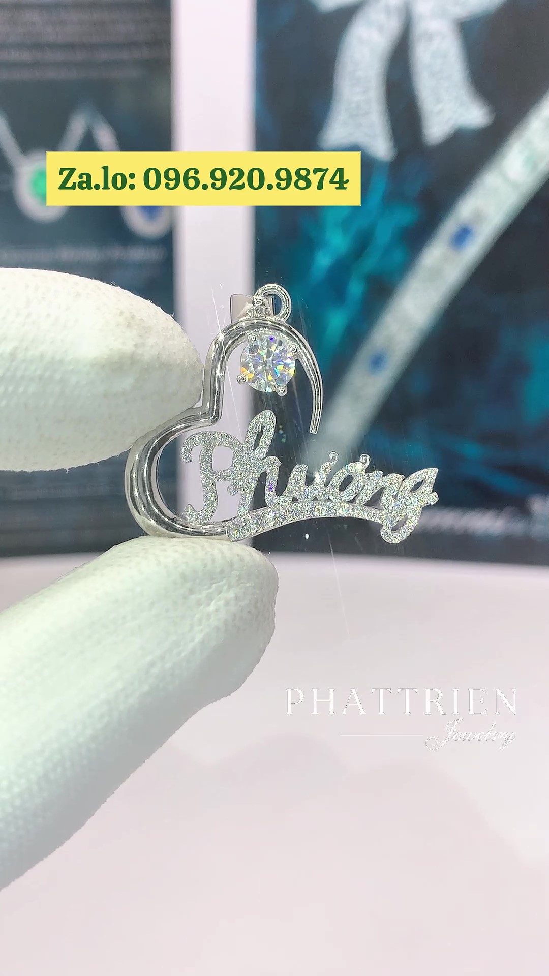 Mặt dây chuyền kim cương Moissanite GRA thiết kế tên theo yêu cầu (M314005) - Ảnh 8