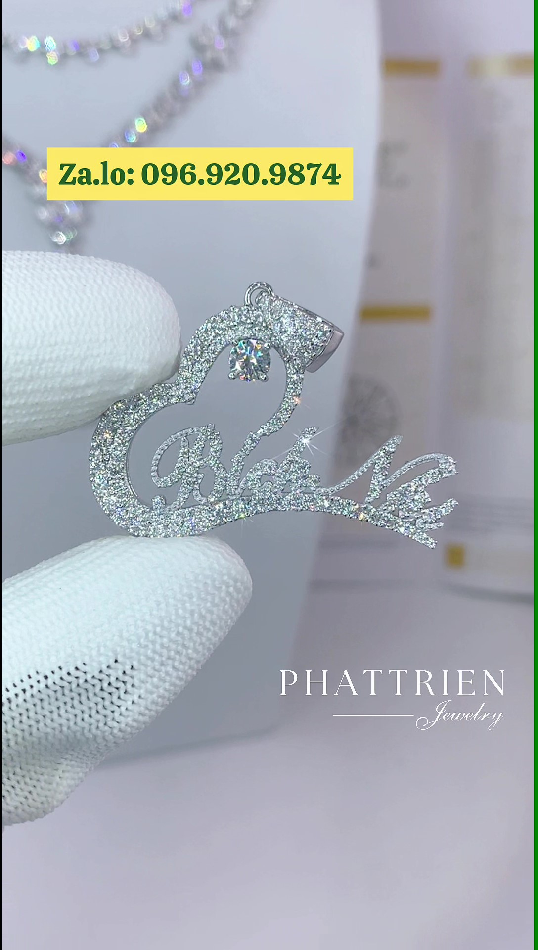 Mặt dây chuyền kim cương Moissanite GRA thiết kế tên theo yêu cầu (M314005) - Ảnh 5