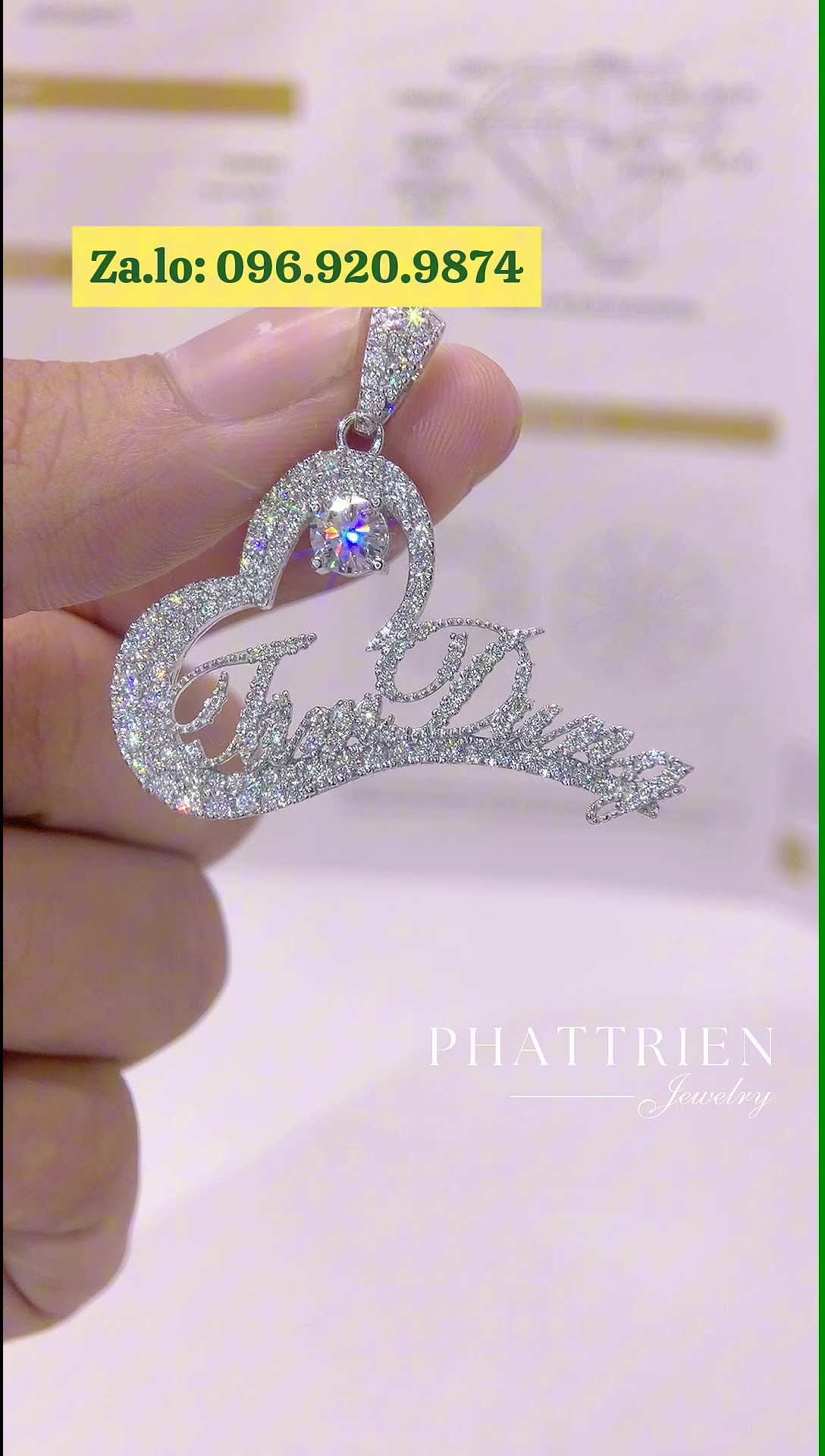 Mặt dây chuyền kim cương Moissanite GRA thiết kế tên theo yêu cầu (M314005) - Ảnh 4