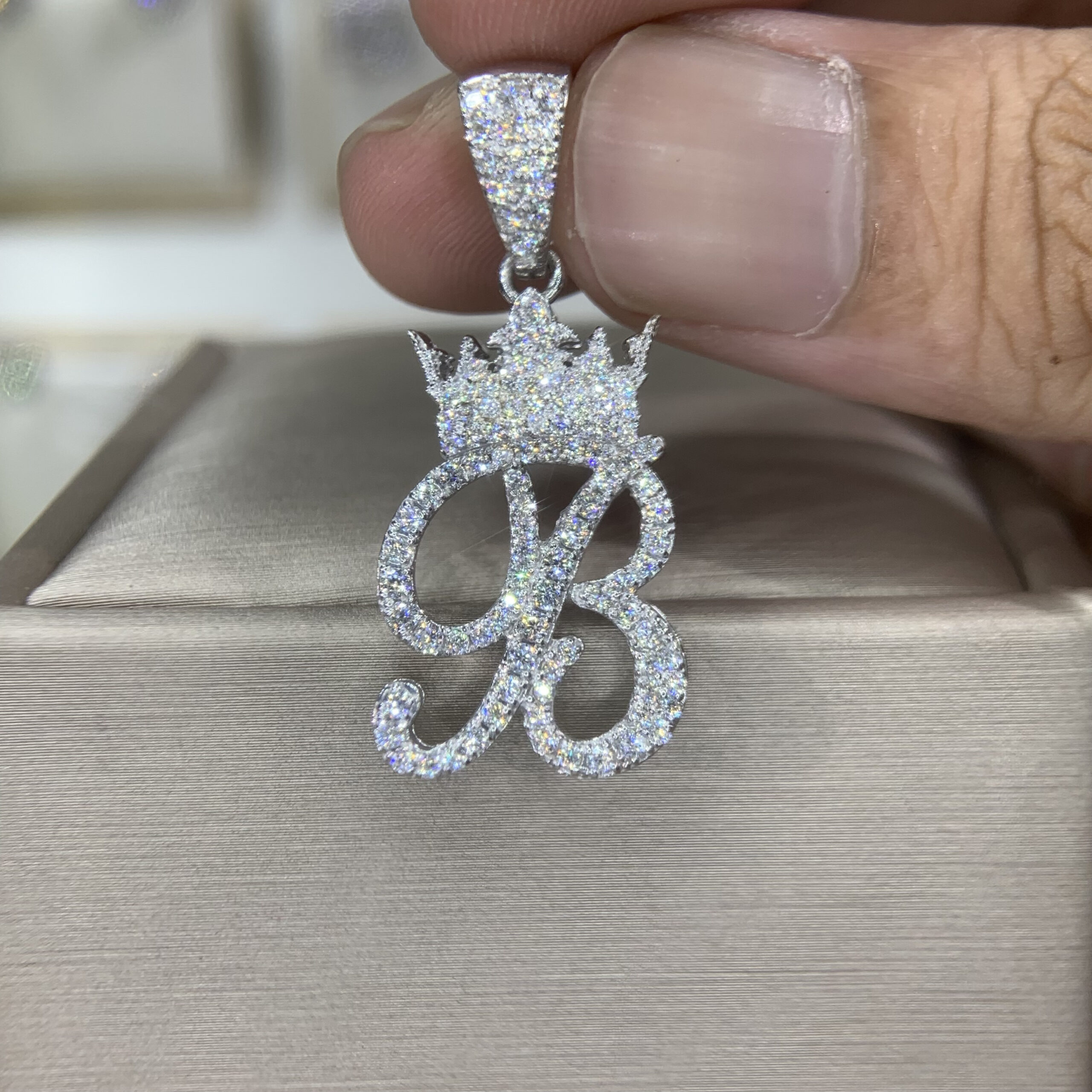 Mặt dây chuyền kim cương Moissanite GRA chữ B (M313604) - Ảnh 3