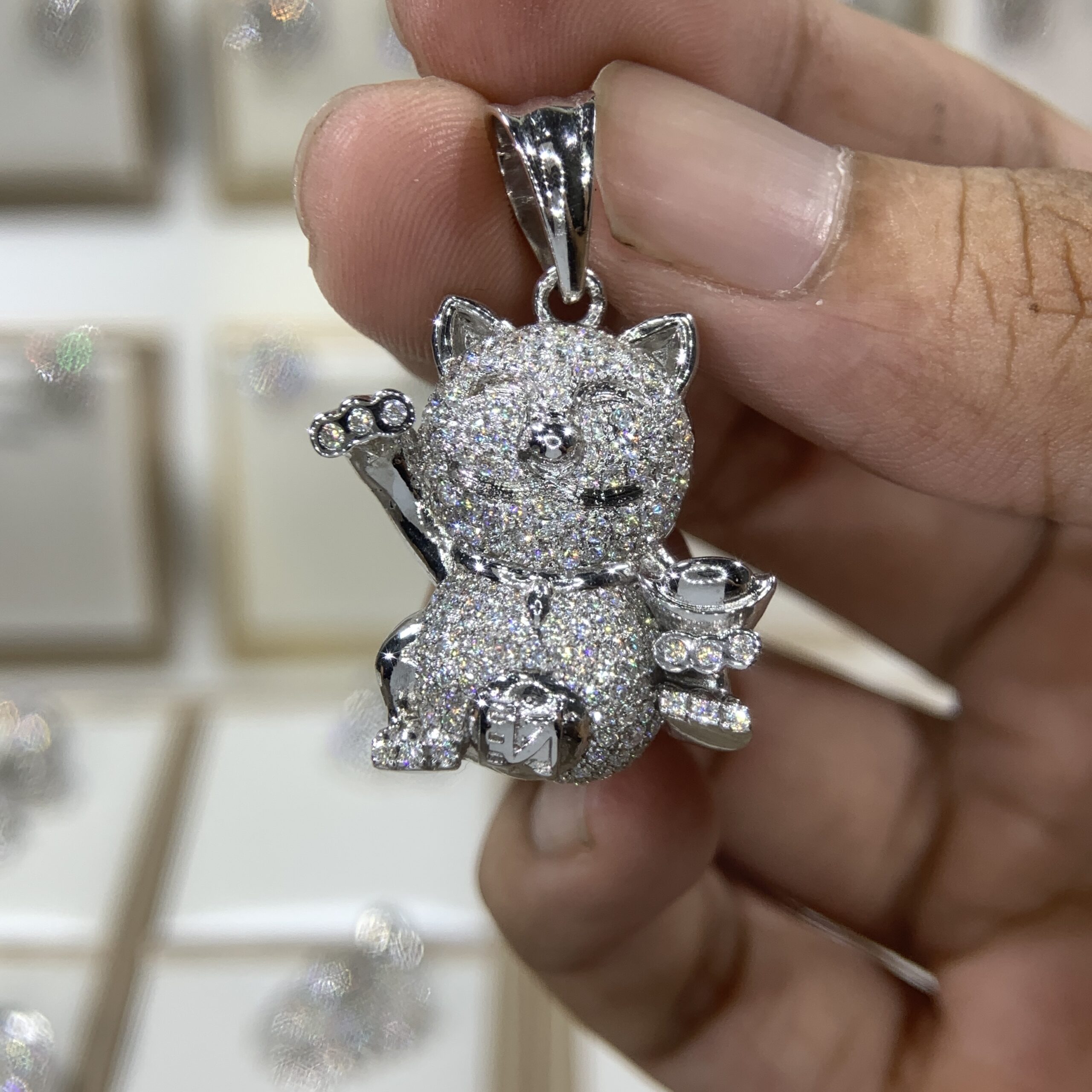 Mặt dây chuyền kim cương Moissanite GRA mèo thần tài (M912817) - Ảnh 4