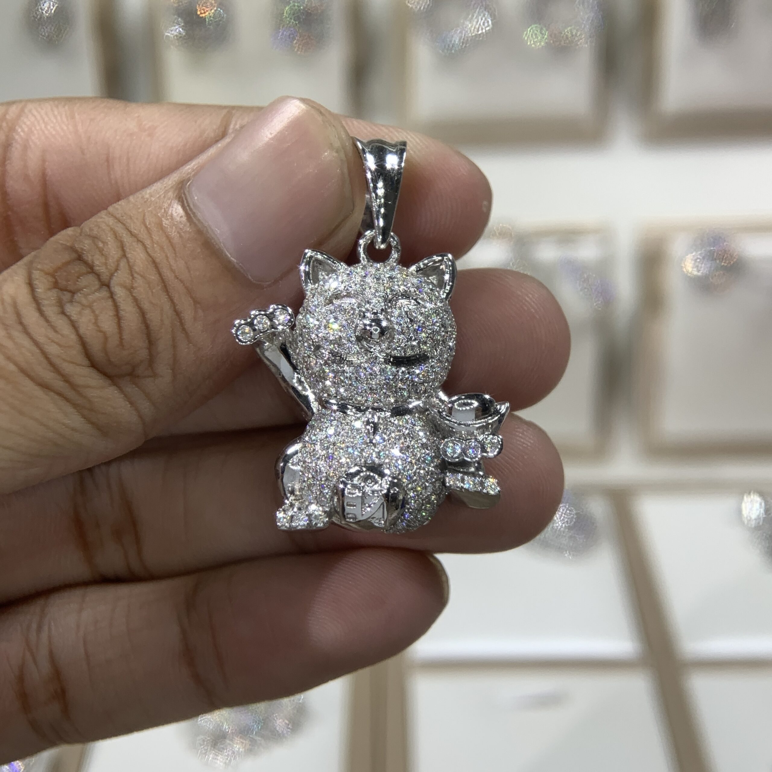 Mặt dây chuyền kim cương Moissanite GRA mèo thần tài (M912817) - Ảnh 5