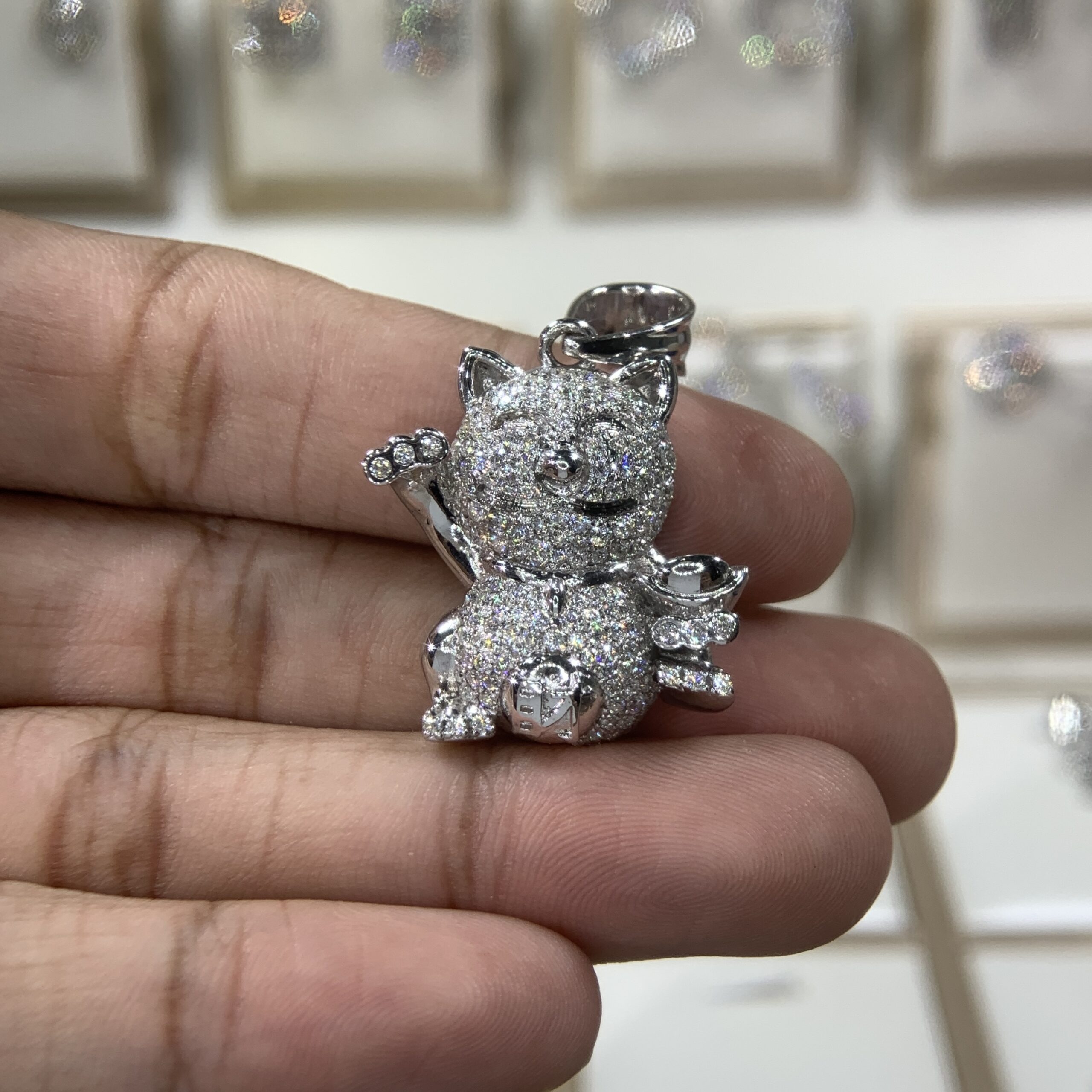 Mặt dây chuyền kim cương Moissanite GRA mèo thần tài (M912817) - Ảnh 2