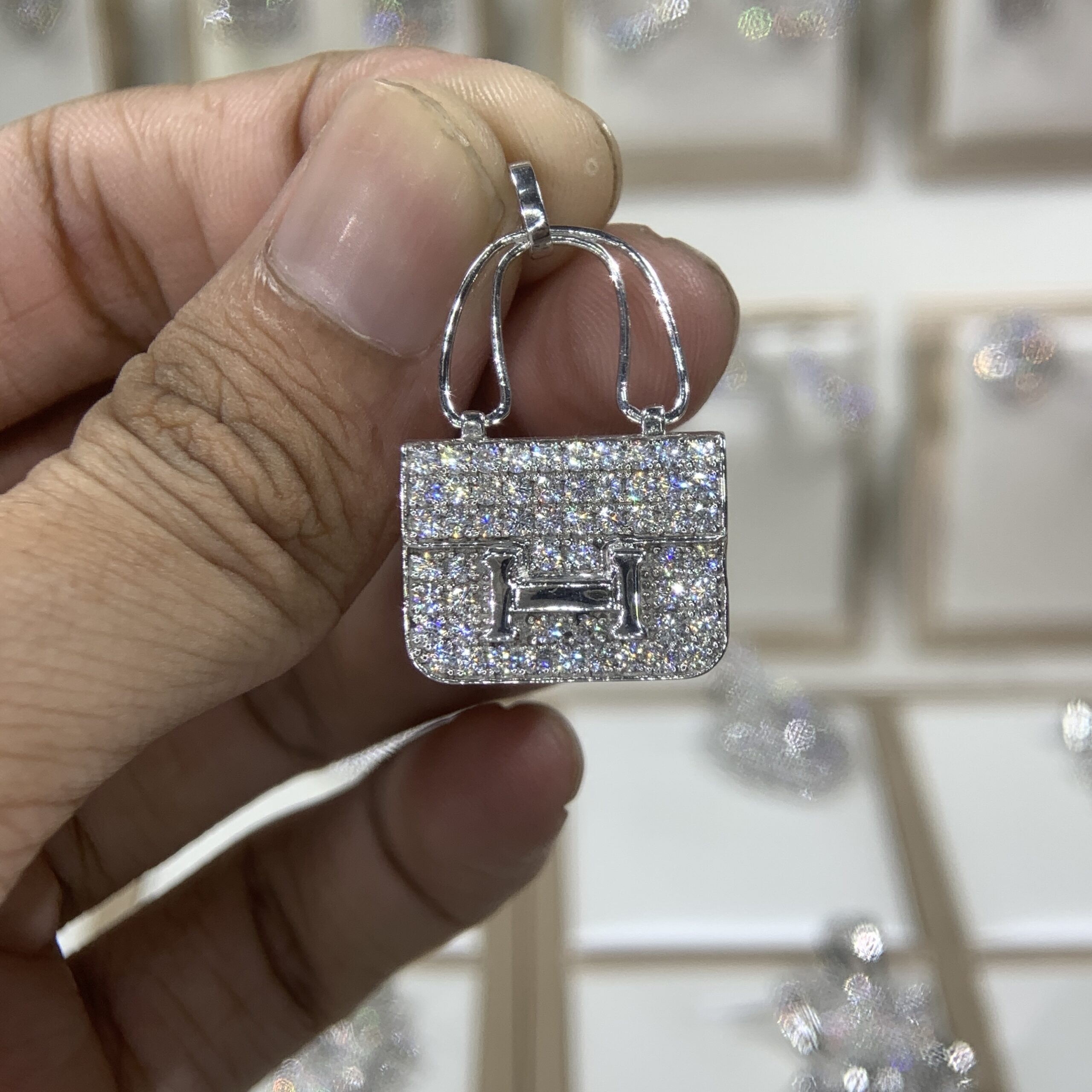 Mặt dây chuyền kim cương Moissanite GRA túi xách (M68954) - Ảnh 5
