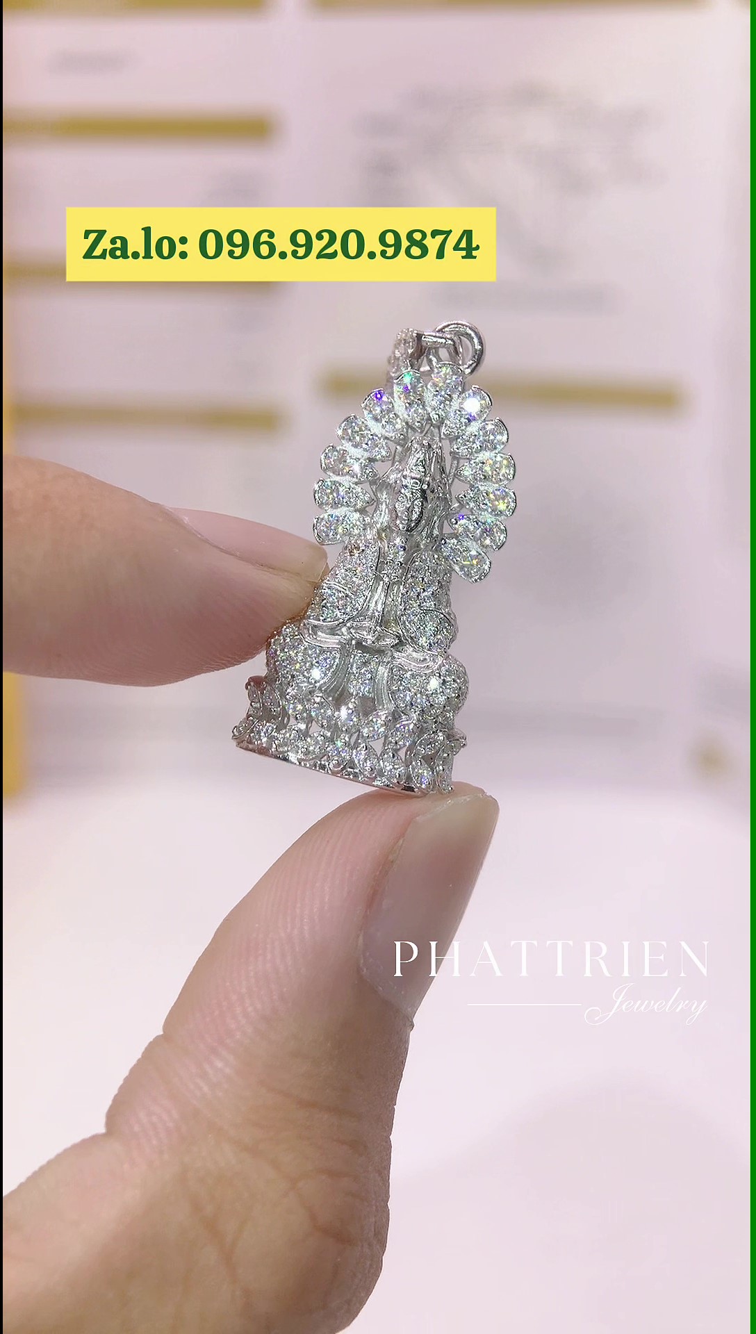 Mặt dây chuyền kim cương Moissanite GRA quan thế âm (M911624) - Ảnh 4