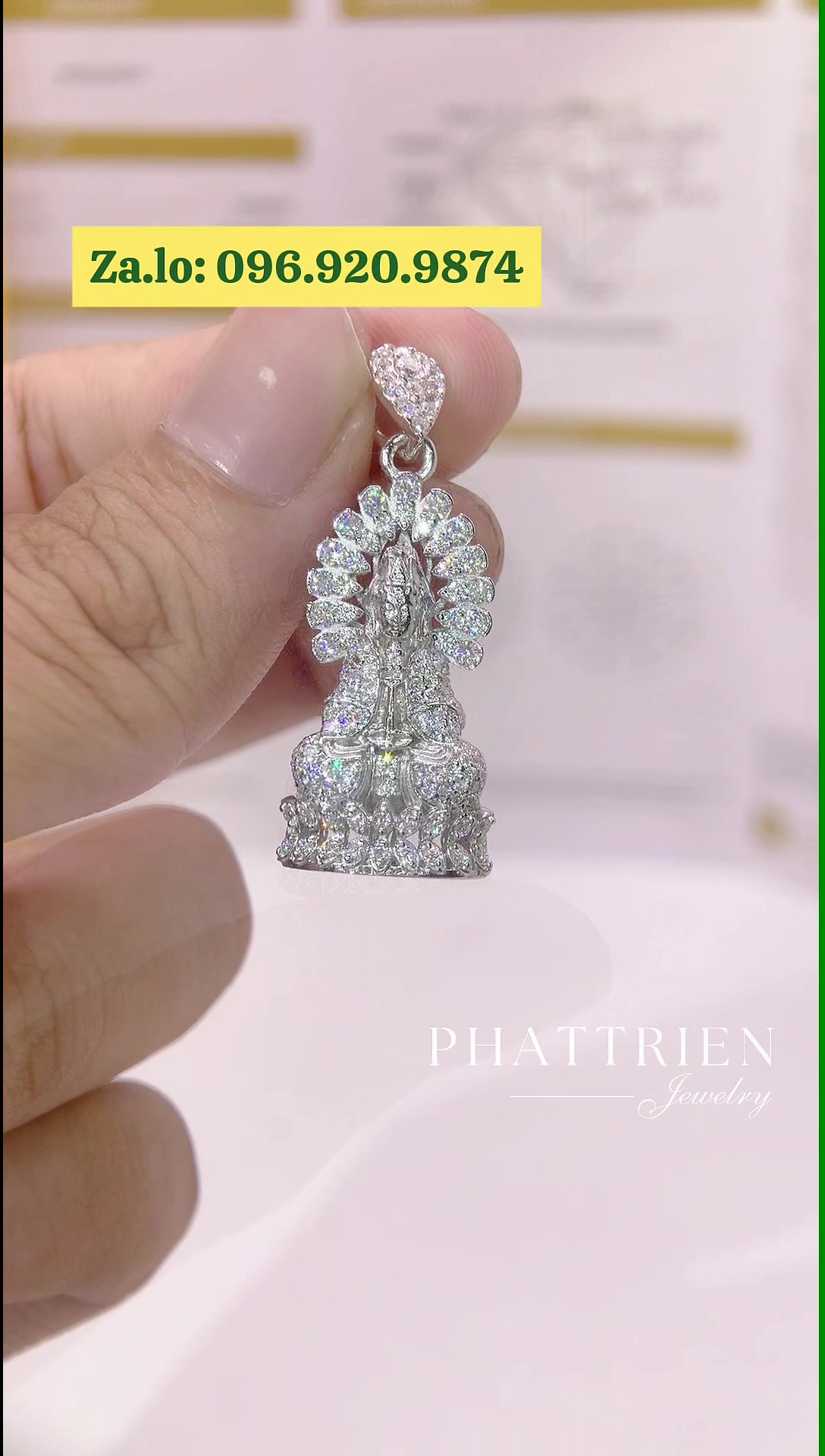 Mặt dây chuyền kim cương Moissanite GRA quan thế âm (M911624) - Ảnh 3