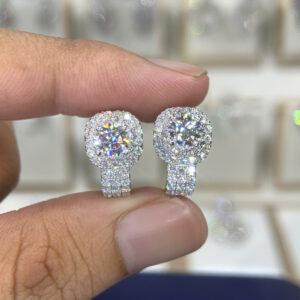 Bông tai kim cương Moissanite GRA halo vuông (B69874)